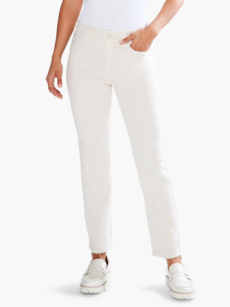 Woman Wears NZ Denim 28" Colored Mid Rise Straight Ankle Jeans image number 0