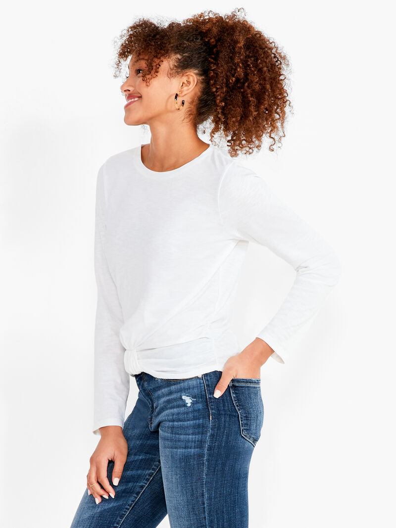 Woman Wears NZT Bracelet Sleeve Knot Front Tee image number 1