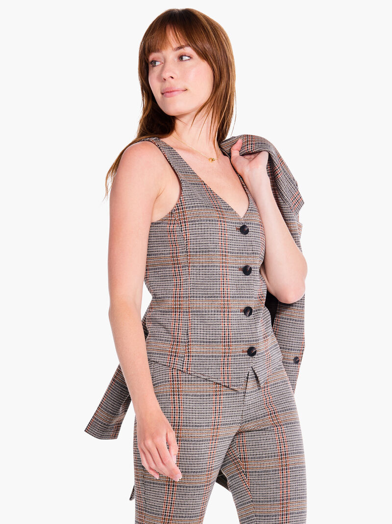 Woman Wears Sketched Plaid Knit Vest image number 3