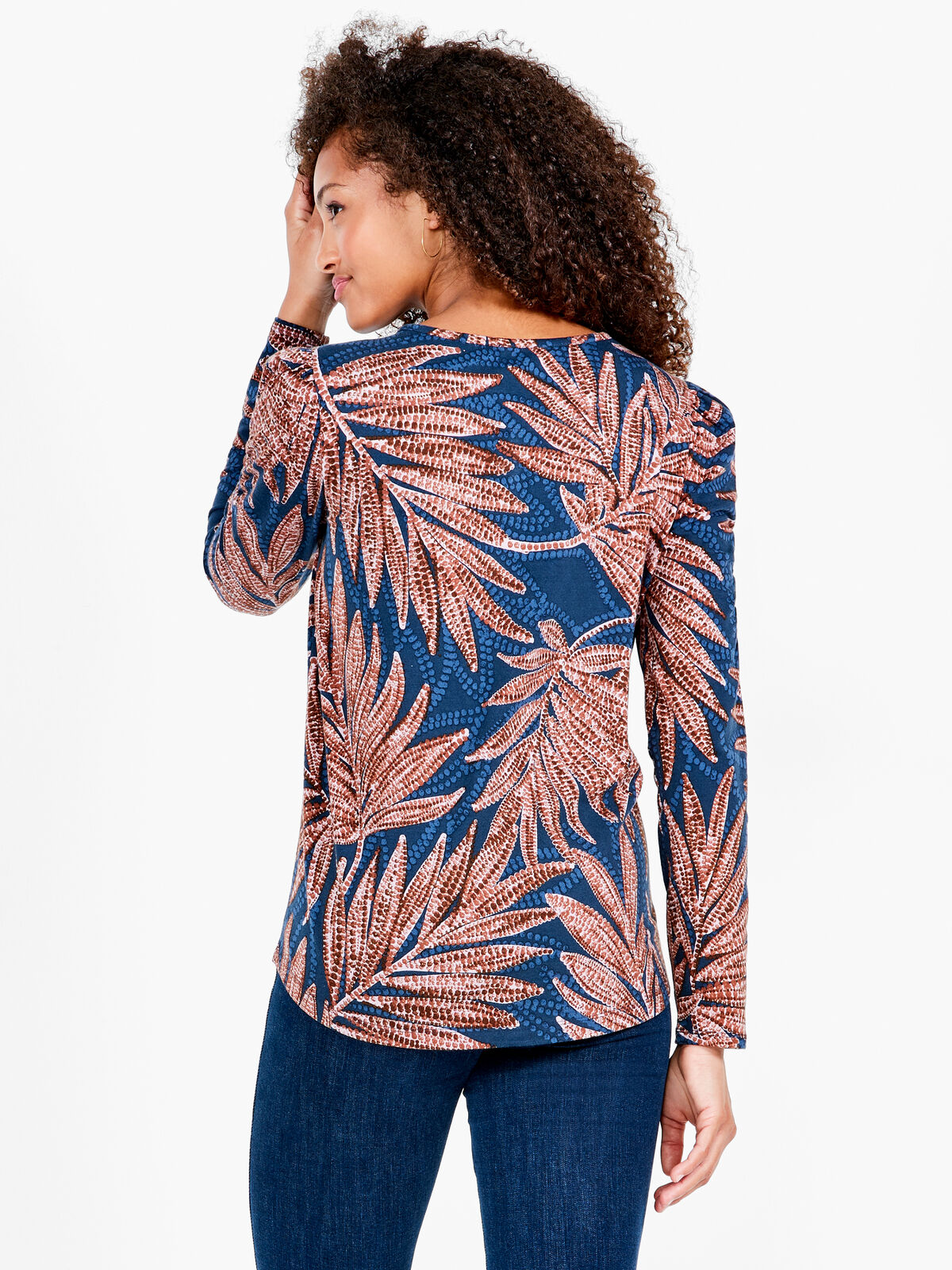 NZT Batik Ferns Long Puff Sleeve Tee