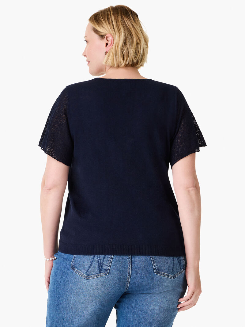 Woman Wears Pointelle Sleeve Sweater image number 3