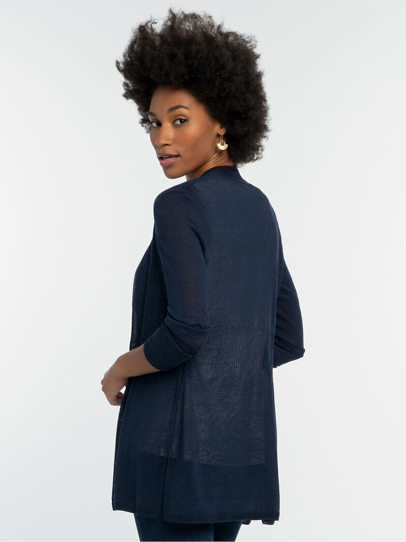 Woman Wears Lightweight Long Back of the Chair Cardigan image number 1