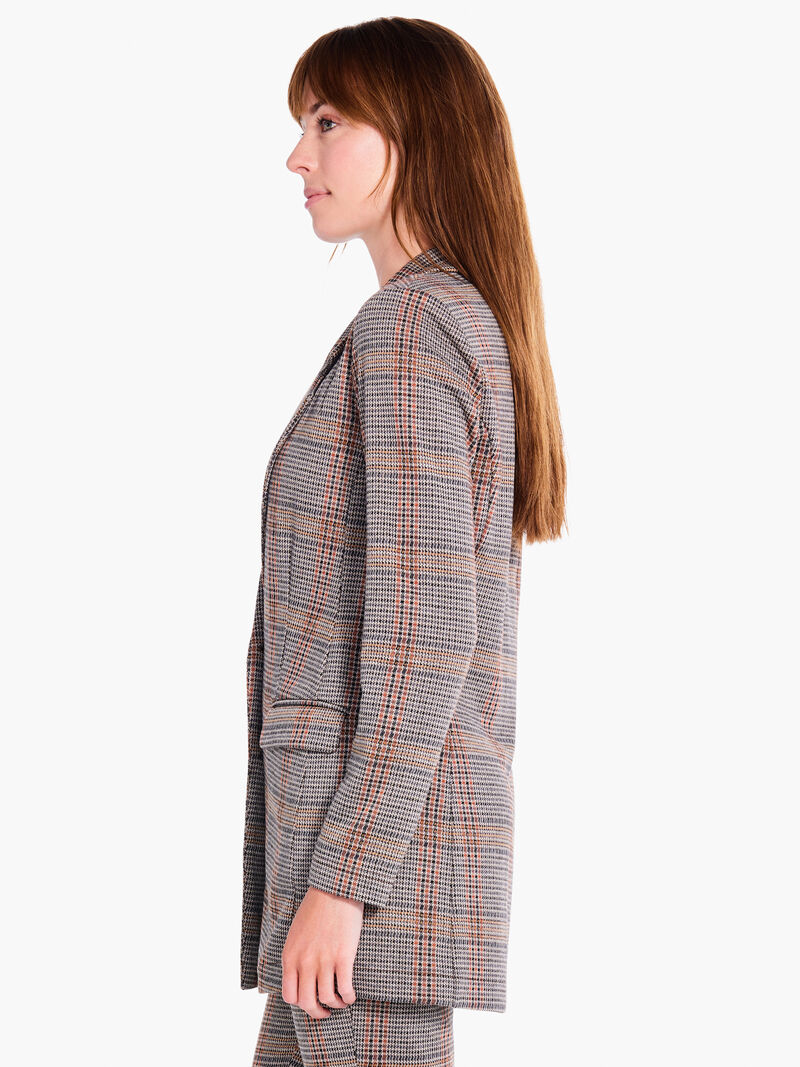 Woman Wears Sketched Plaid Knit Blazer image number 1