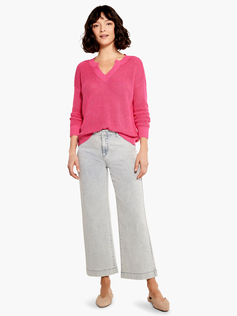 Woman Wears Summer Split Neck Sweater image number 3