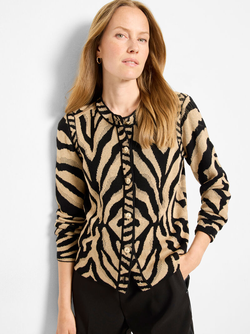 Woman Wears Animal Jacquard Cardigan image number 1