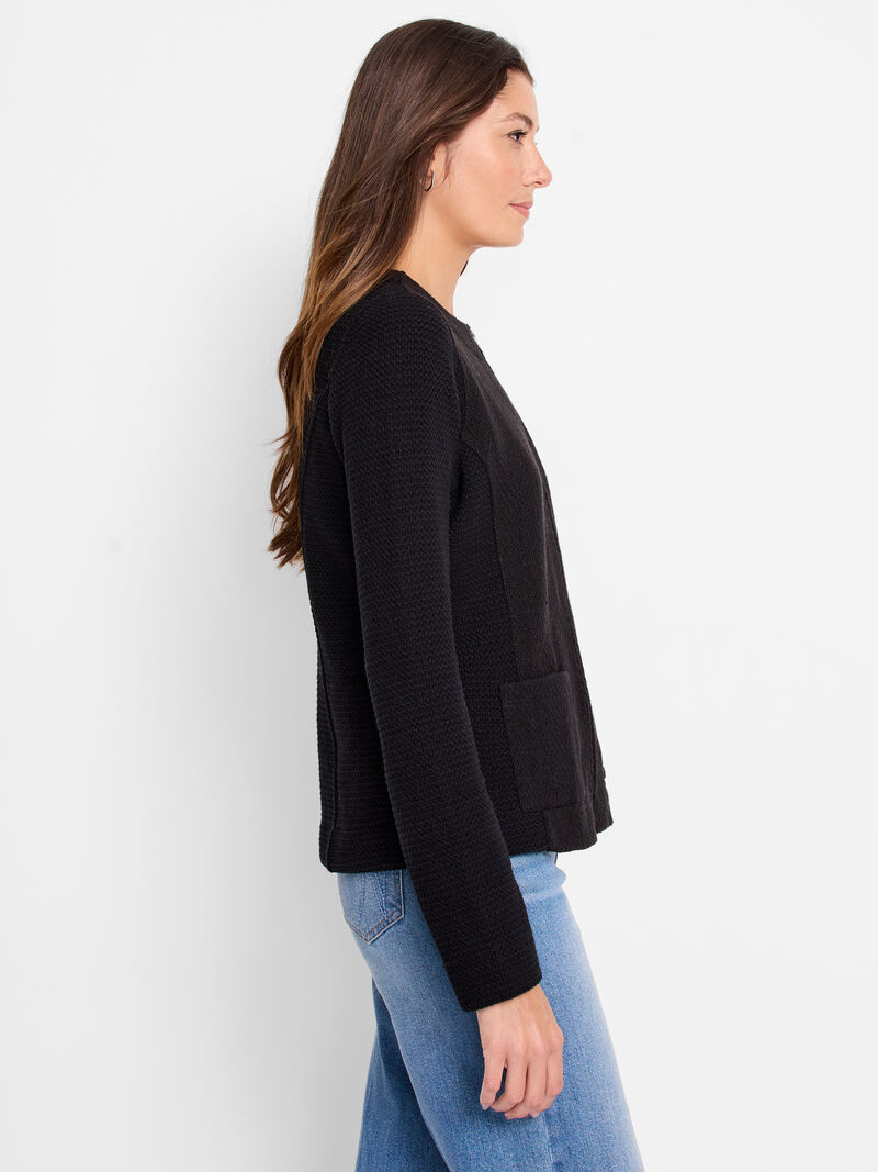 Woman Wears Zip Front Mix Knit Jacket image number 2