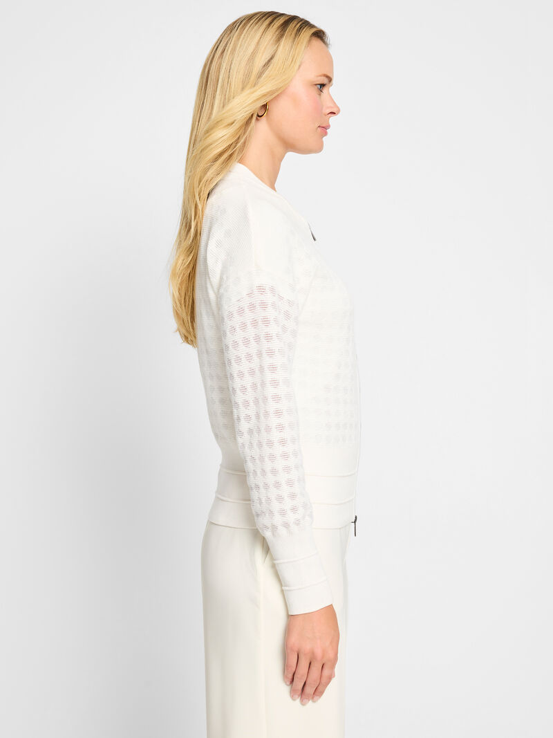 Woman Wears Sheer Stitch Knit Cardigan image number 3