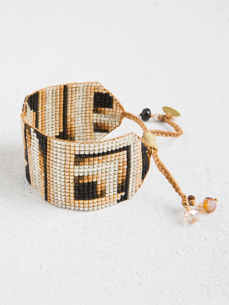 Woman Wears Mishky - Spicy Brown Mosaic Print Beaded Bracelet image number 0