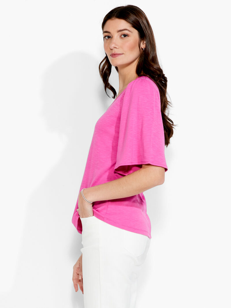 Woman Wears NZT Square Neck Flutter Sleeve Tee image number 1