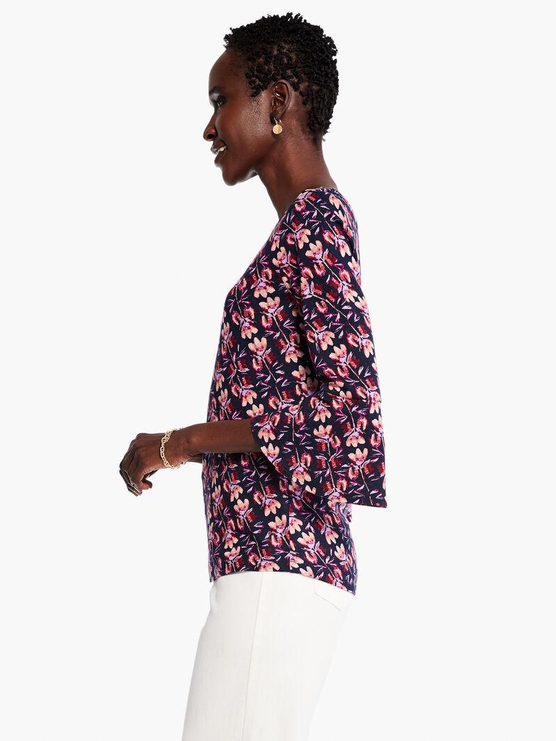 Woman Wears Stamped Petals Top image number 1