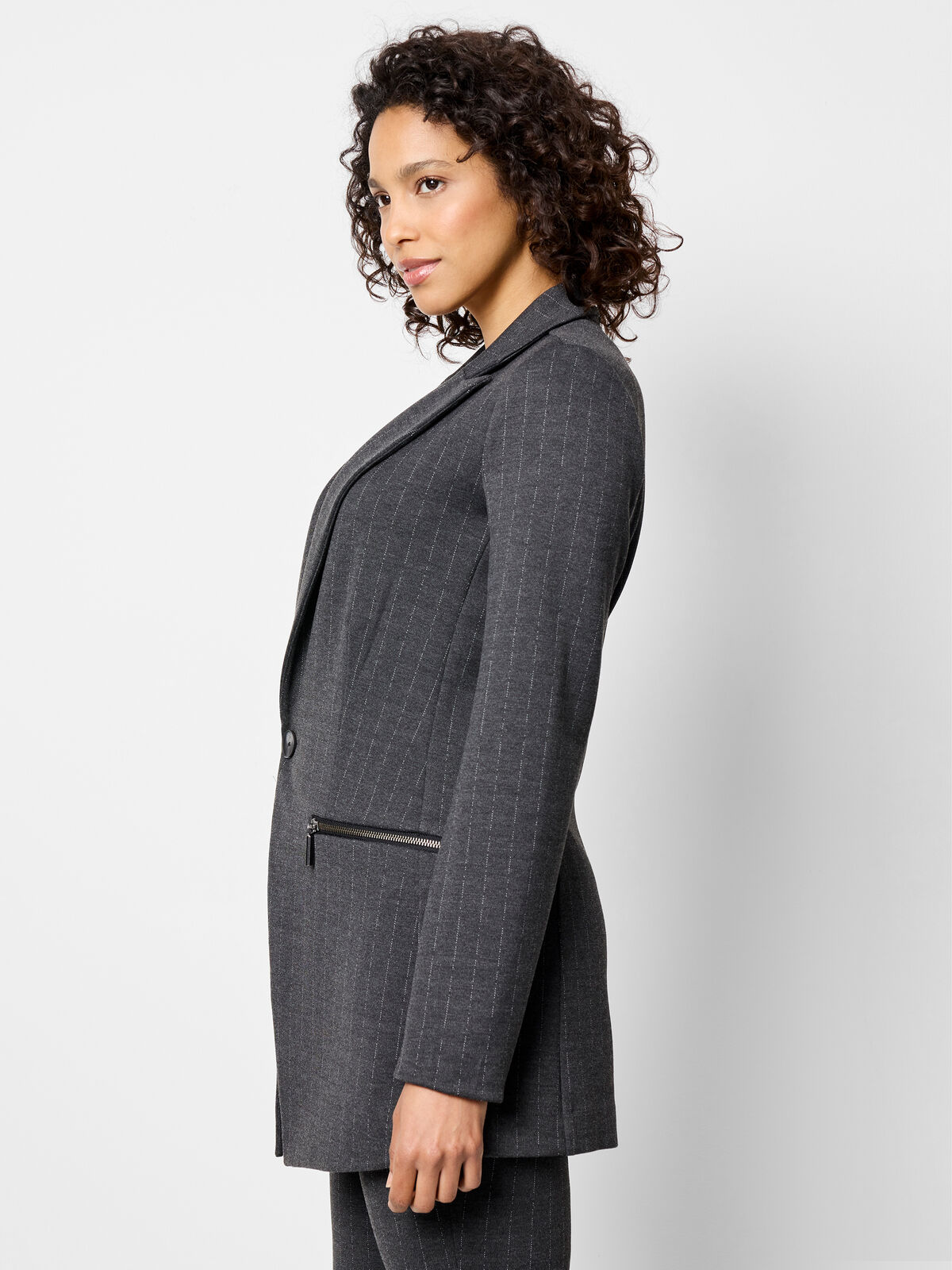 Pinstripe Knit Zip Jacket
