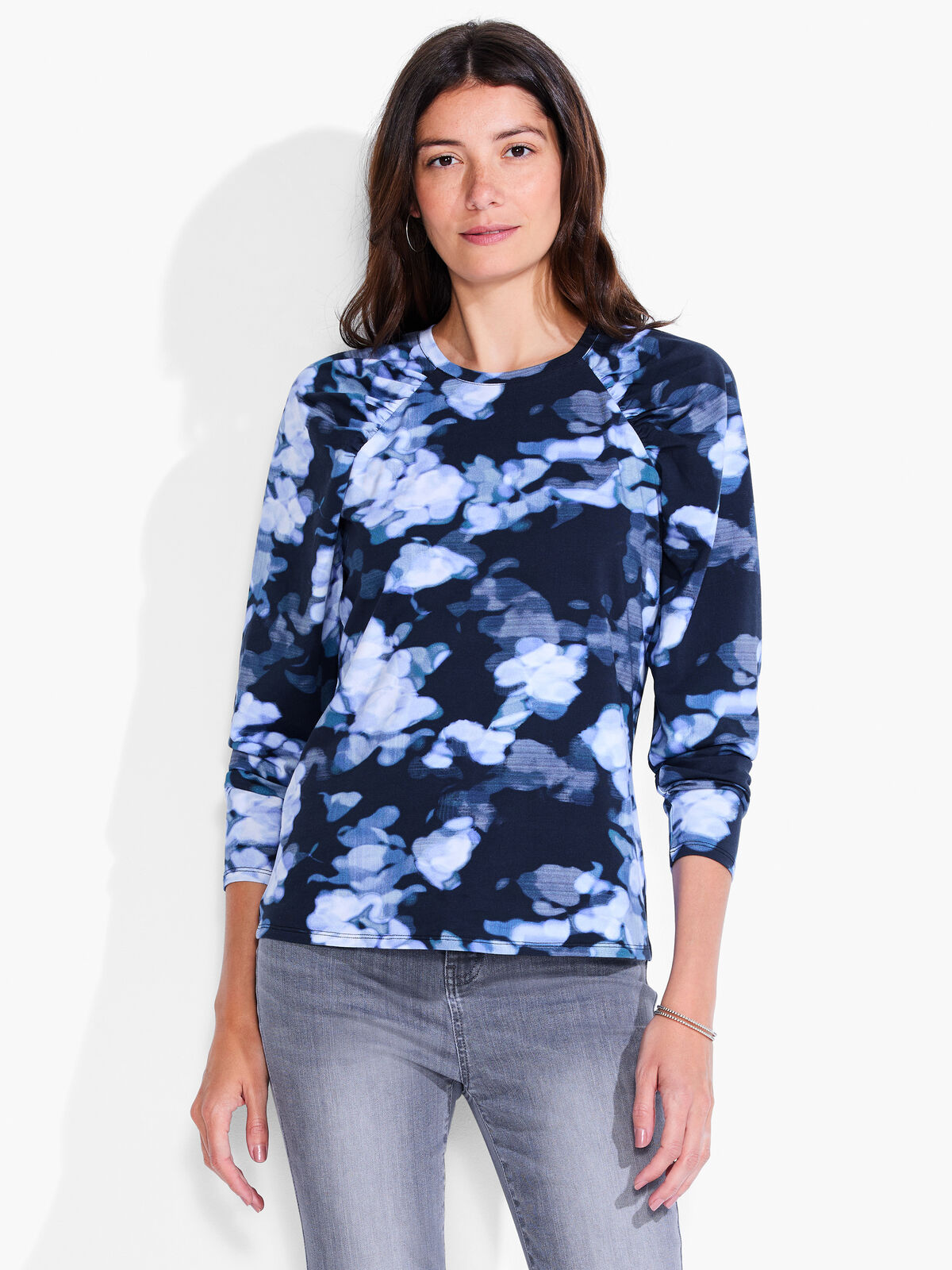 NZT Blurred Floral Long Sleeve Puff Shoulder