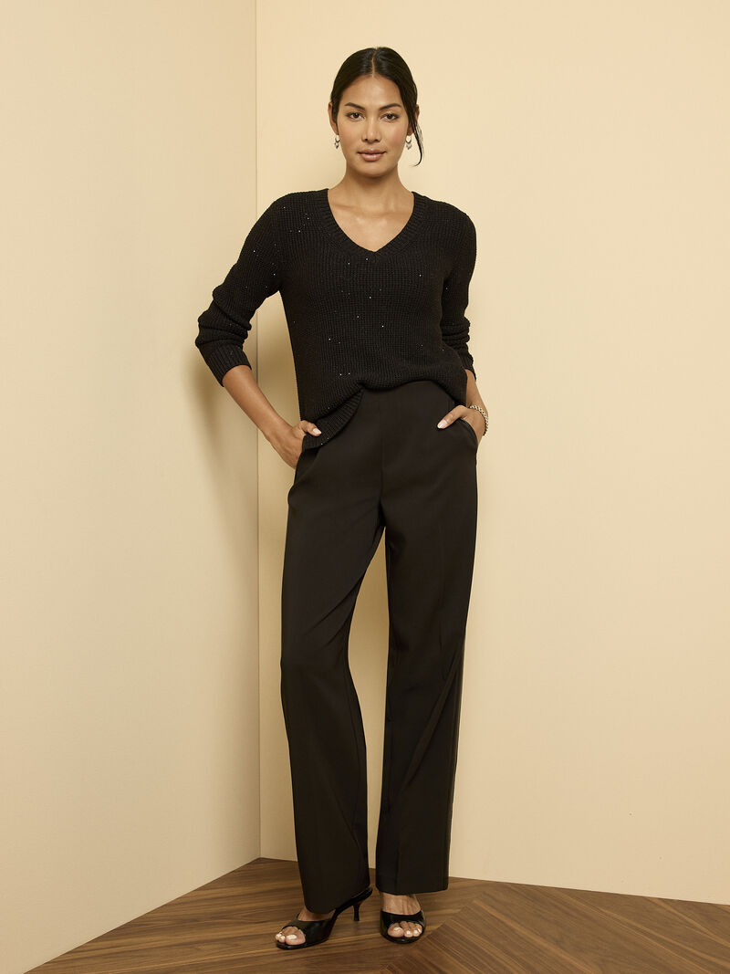 Shimmer Waffle V-Neck Sweater