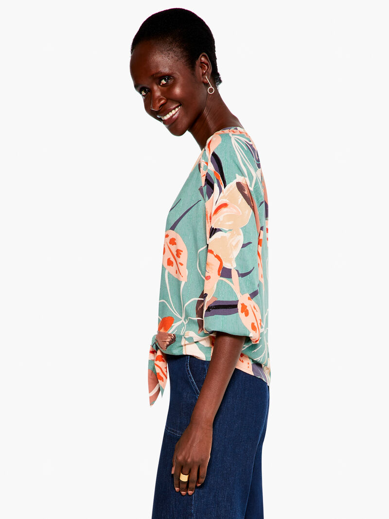 Woman Wears Artful Floral Live In Tie Top image number 1