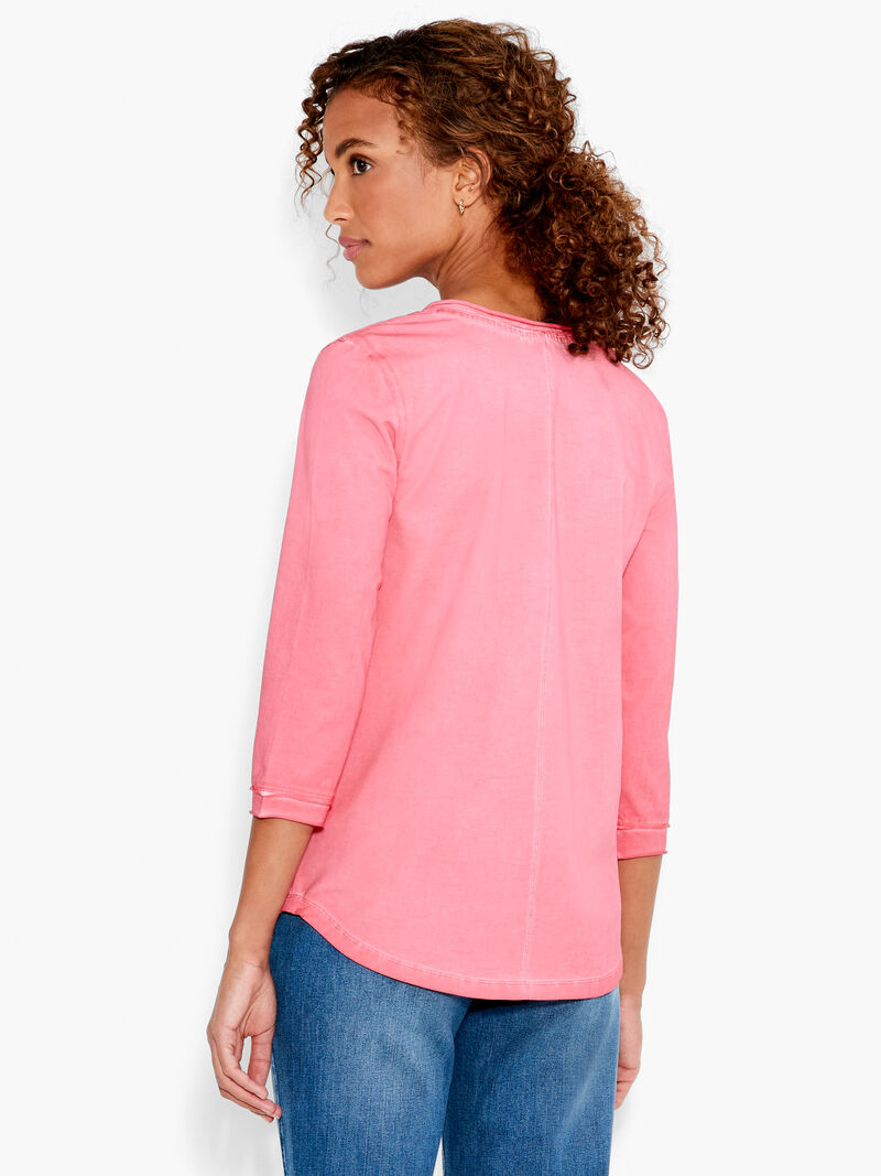 Woman Wears NZT 3/4 Sleeve Roll V Tee image number 2