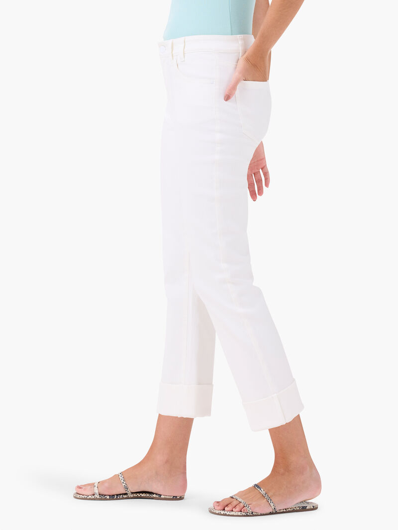 Woman Wears NZ Denim 24" Mid Rise Straight Roll Cuff Jeans image number 3
