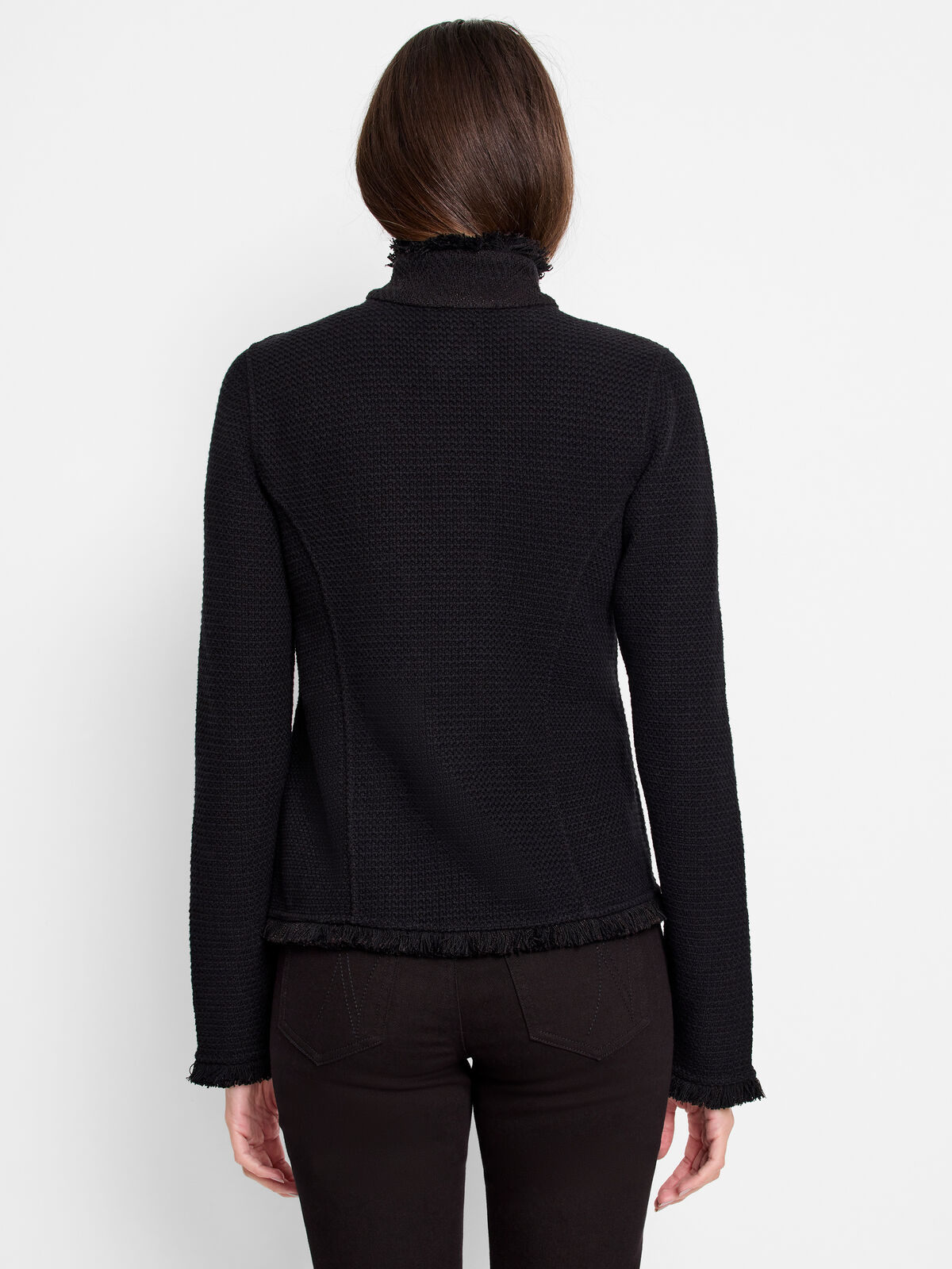 Collared Fringe Mix Knit Jacket