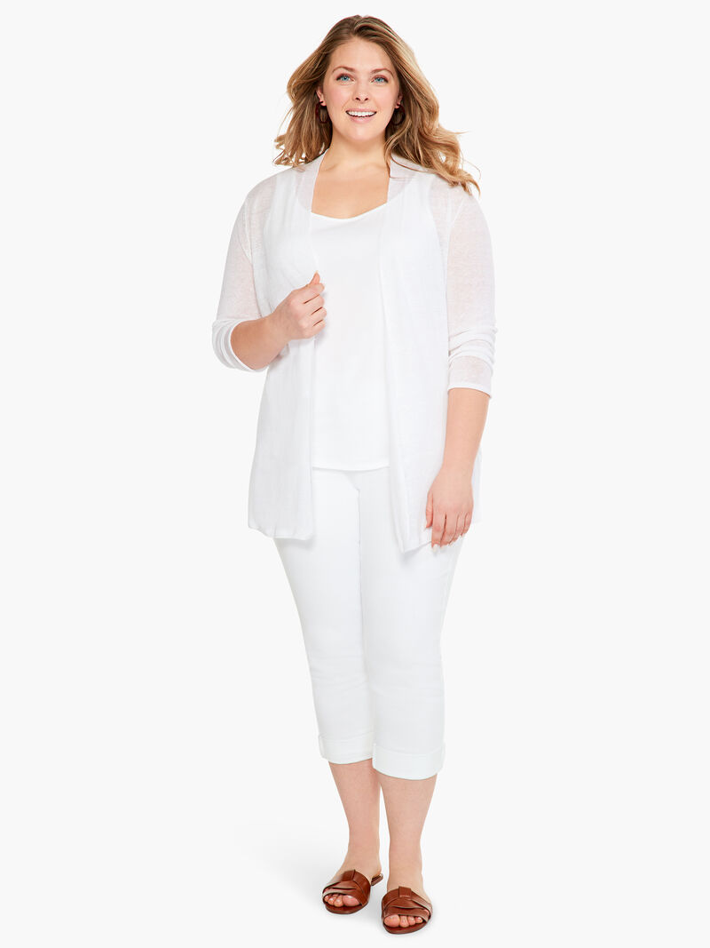 Woman Wears Lightweight Long Back of the Chair Cardigan image number 3