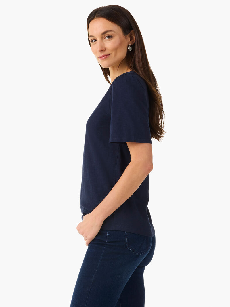 Woman Wears NZT Short Sleeve Split Neck Tee image number 1