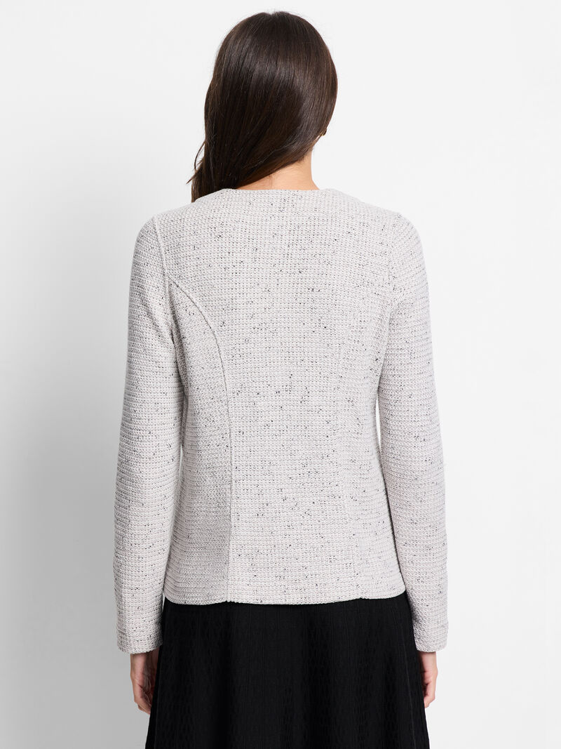 Woman Wears Zip Front Mix Knit Jacket image number 3