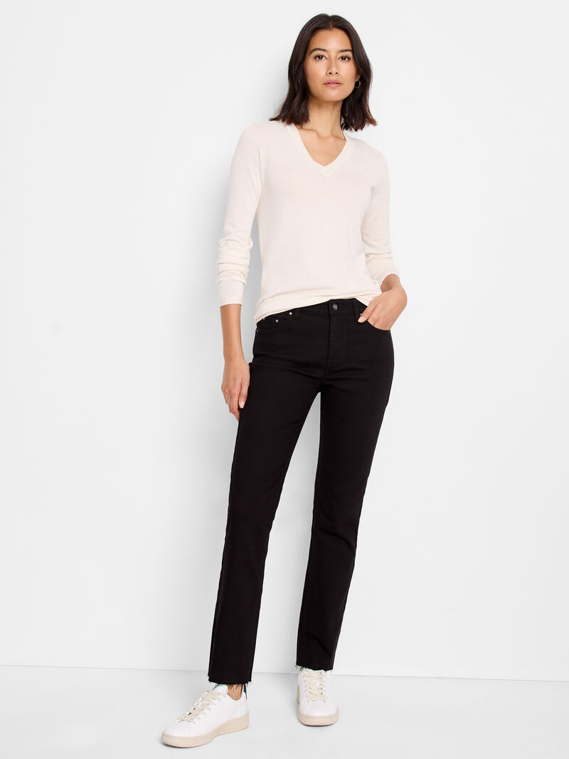 Woman Wears V-Neck Sweater Tee image number 1