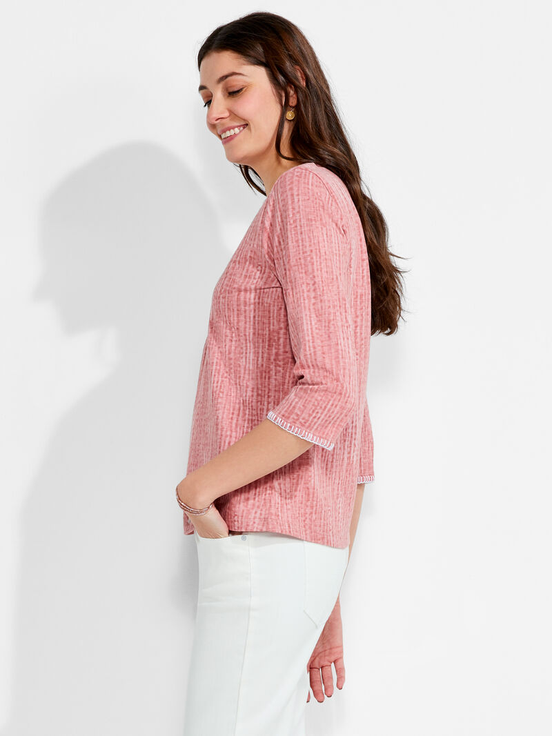 Woman Wears NZT 3/4 Sleeve Split Collar Stitch Top image number 1