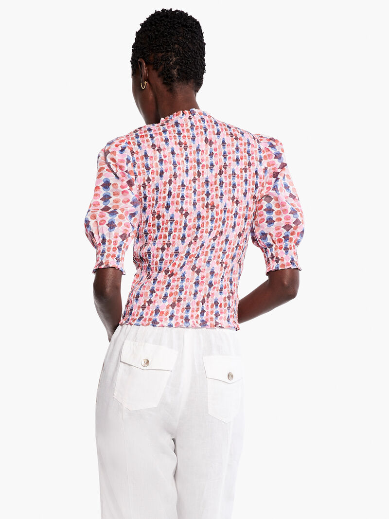 Woman Wears Geo Dots Smocked Top image number 2