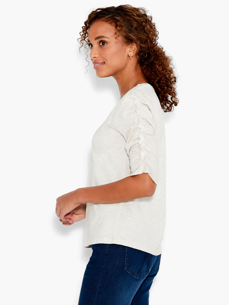 Woman Wears NZT Ruched Elbow Sleeve Split Neck image number 1