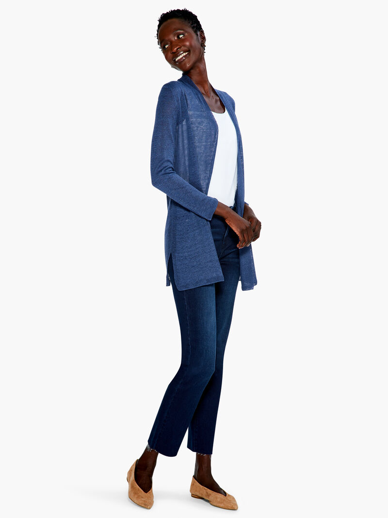 Woman Wears Lightweight Long Back of the Chair Cardigan image number 3