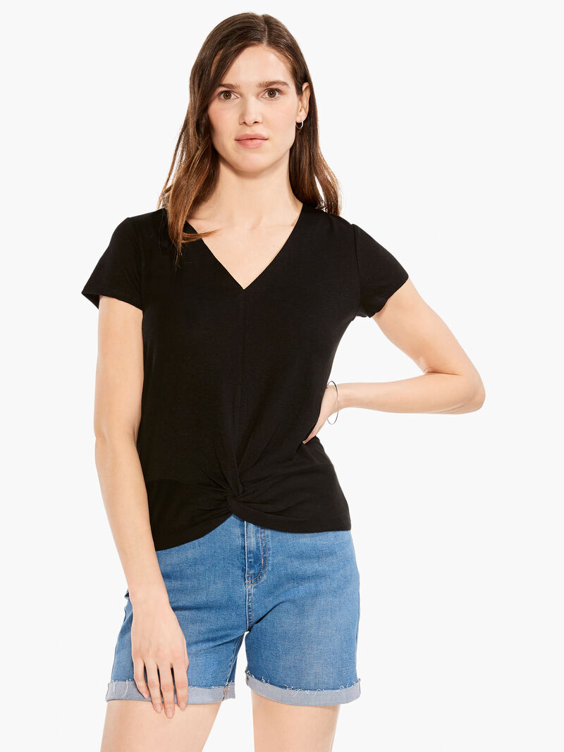 Woman Wears NZT Short Sleeve Knotted V Tee image number 0