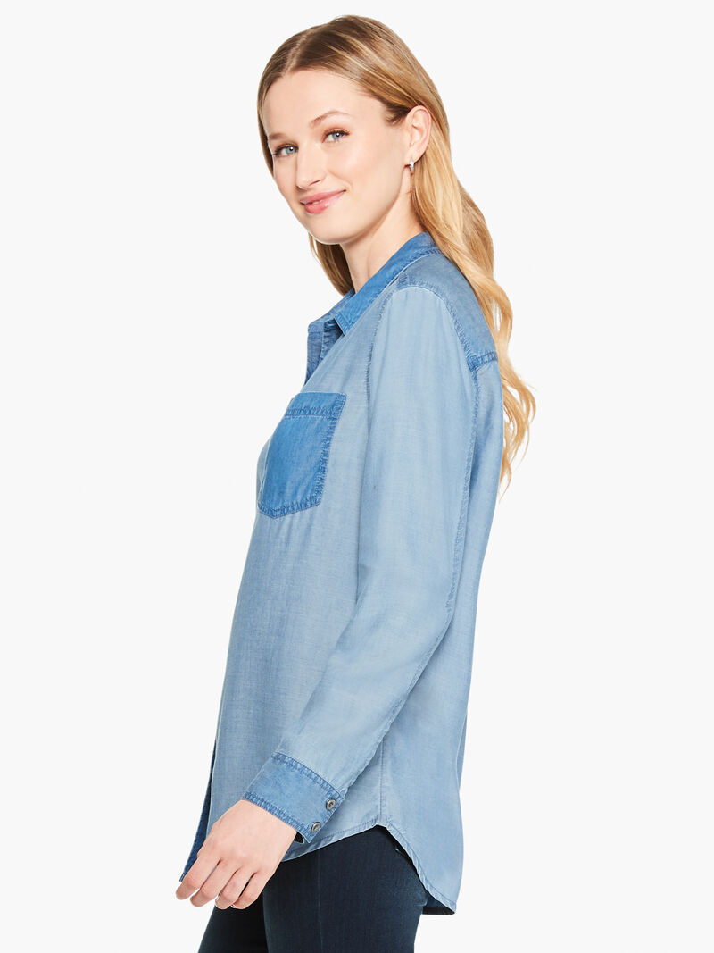 Woman Wears In And Out Chambray Shirt image number 1