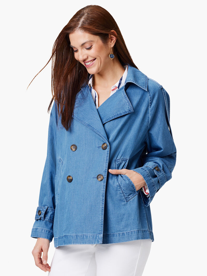 Woman Wears Denim Femme Trench Coat image number 0