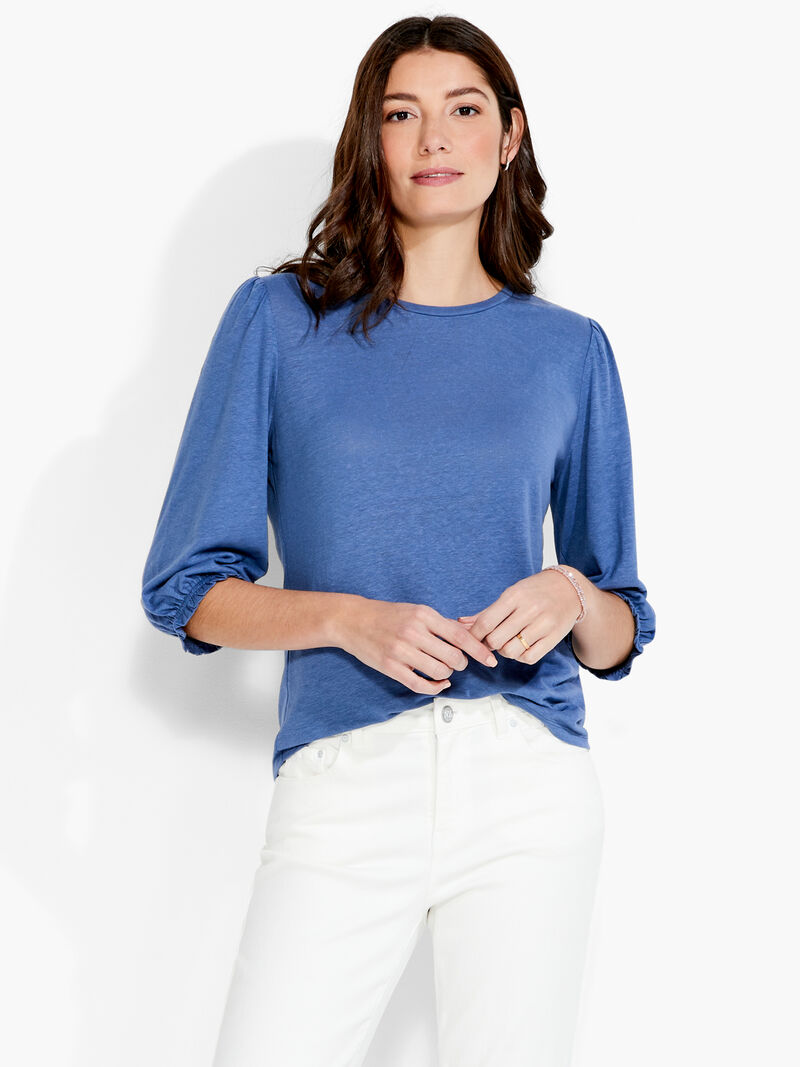 Woman Wears NZT Crew Neck 3/4 Pleated Sleeve Tee image number 0