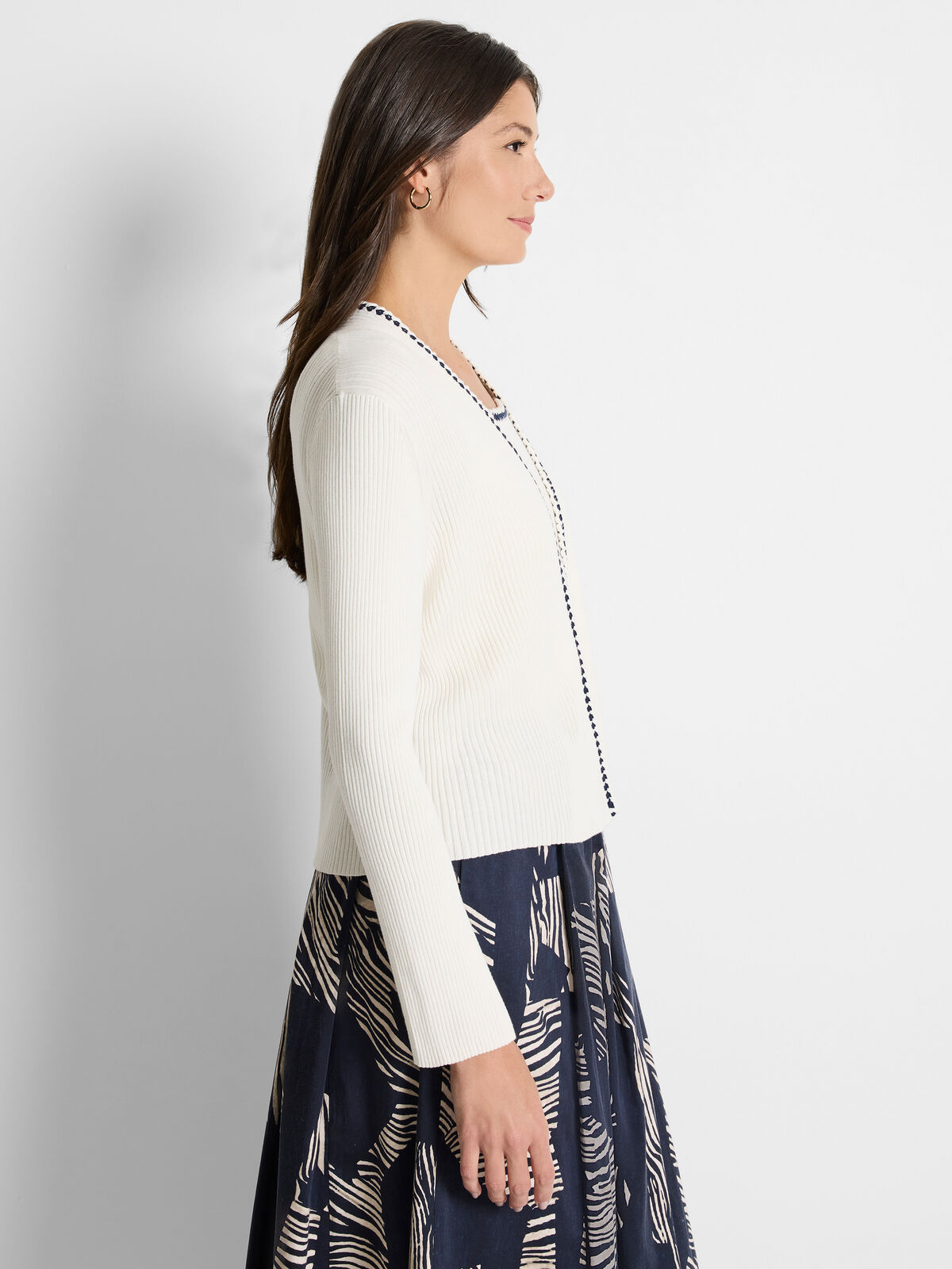 Trimmed Rib Cardigan