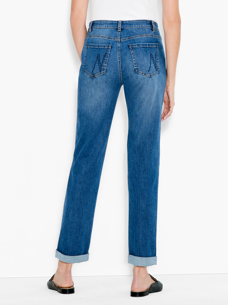 Woman Wears NZ Denim 29" Mid Rise Girlfriend Jeans image number 2