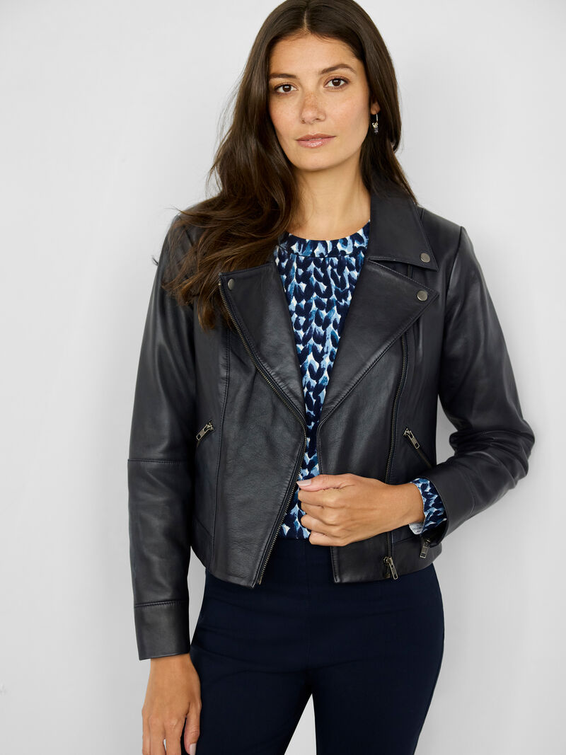 Woman Wears Genuine Leather Biker Jacket image number 4