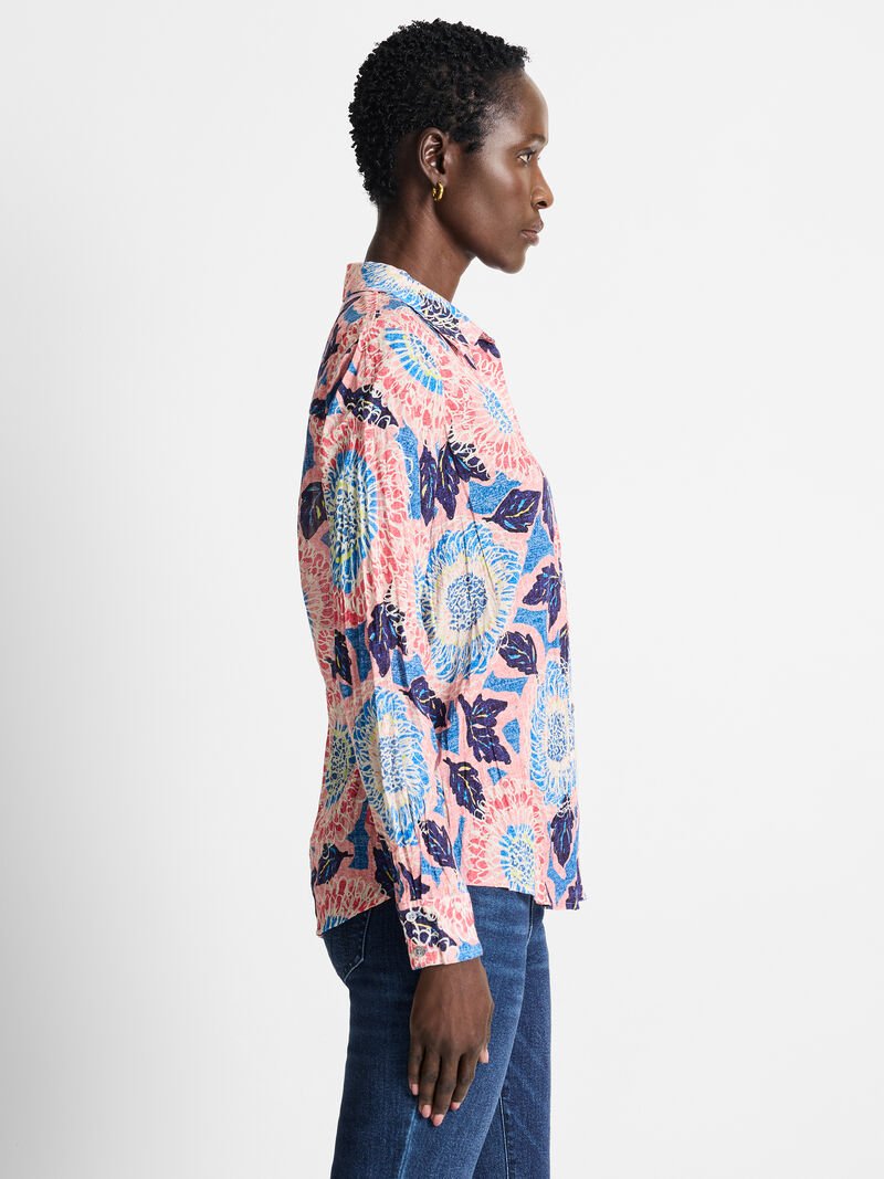 Woman Wears Scribble Blooms Cotton Crinkle Shirt image number 2