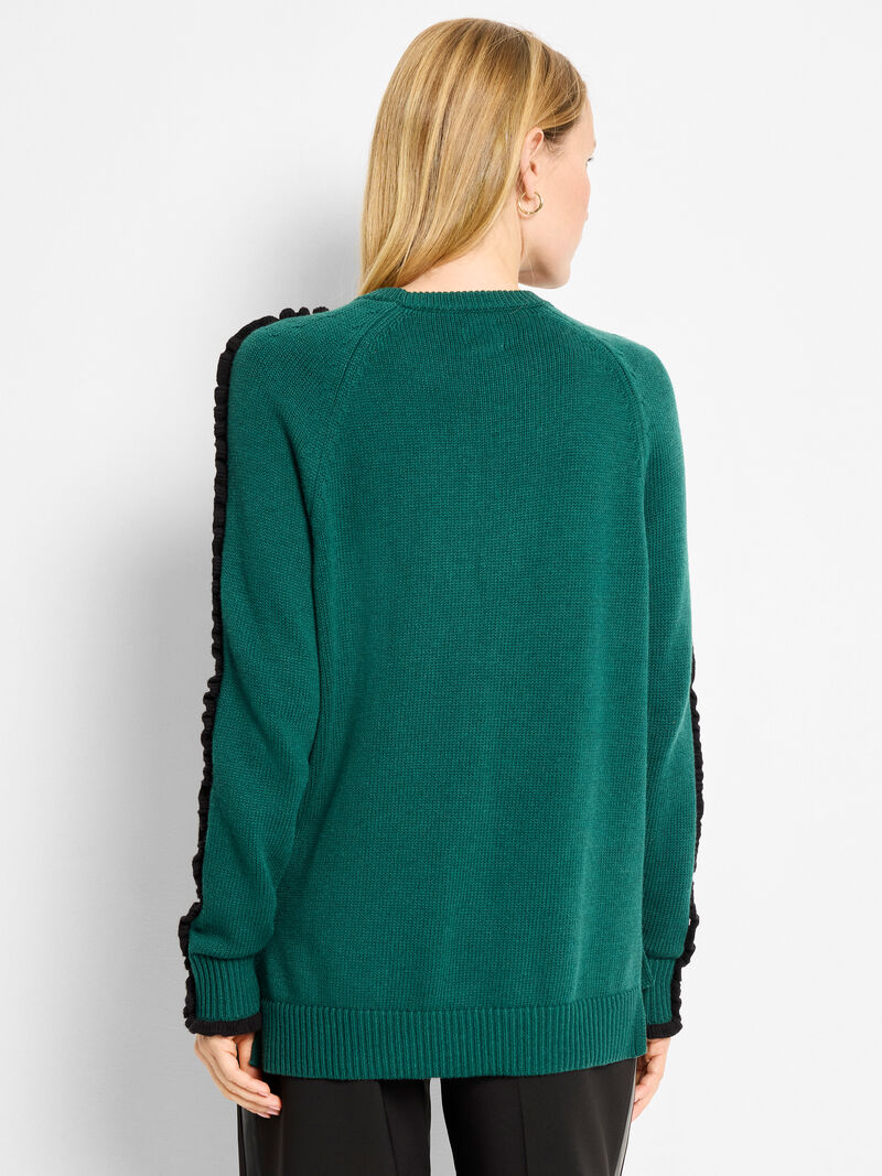 Woman Wears Ruffled Down Sweater image number 3