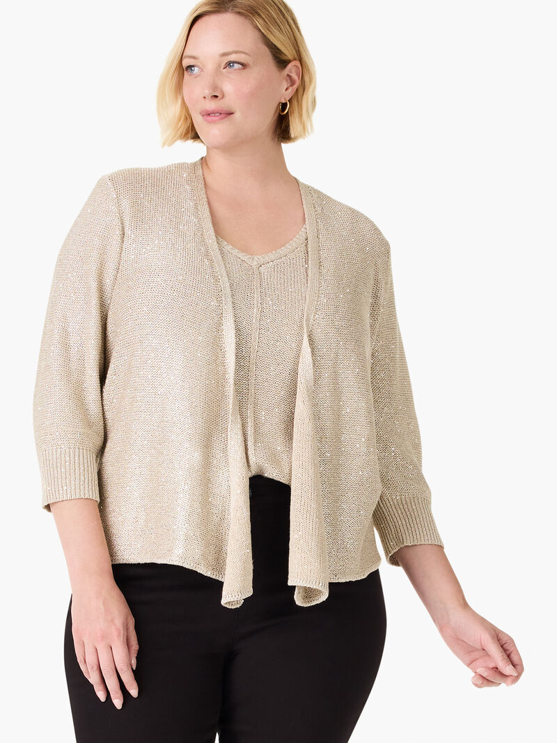 Woman Wears Subtle Sparkle 4-Way Cardigan image number 0