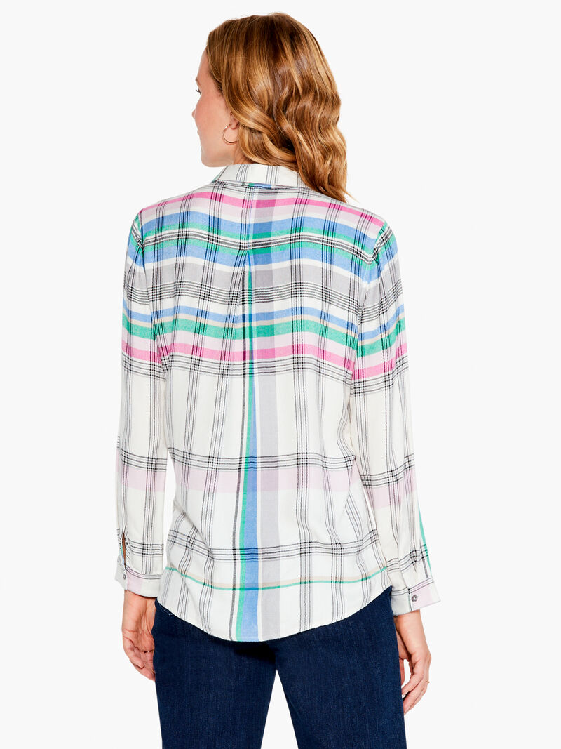 Woman Wears Here To There Plaid Shirt image number 2