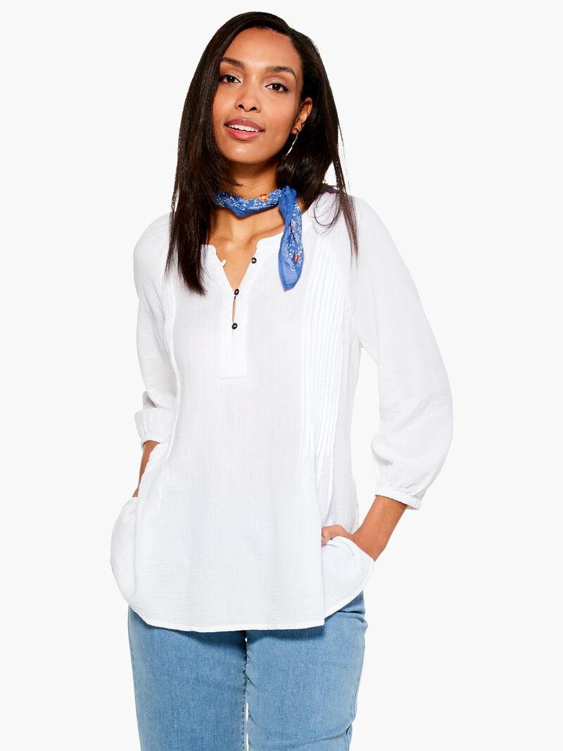 Woman Wears Double Gauze Tucked Blouse image number 0