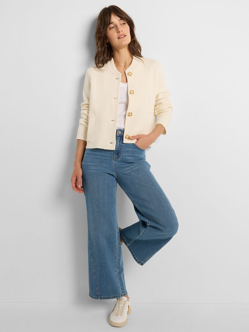 Woman Wears Knit Bomber Jacket image number 1