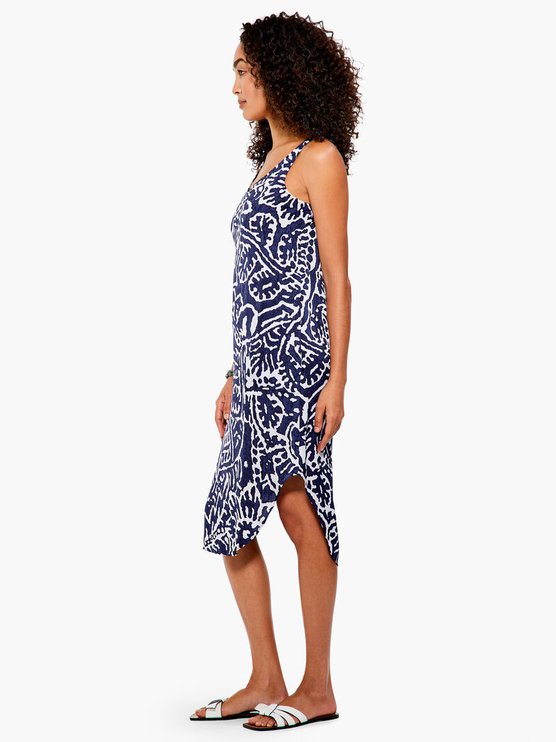 Woman Wears Indigo Stamp Tank Dress image number 1