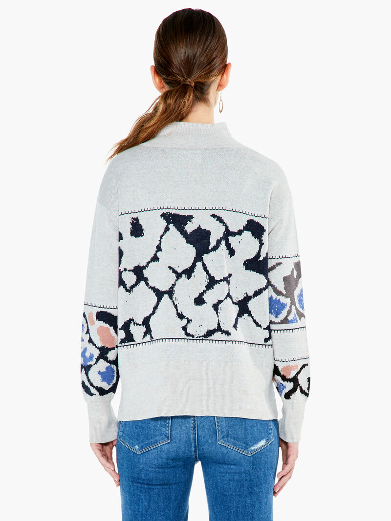 Woman Wears Mosaic Blues Sweater image number 3