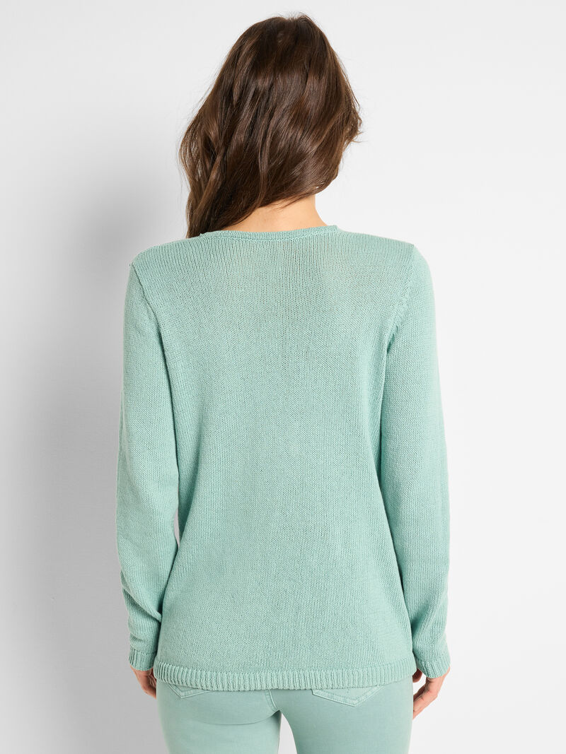 Woman Wears Cotton Cord Soft V-Neck Sweater image number 3