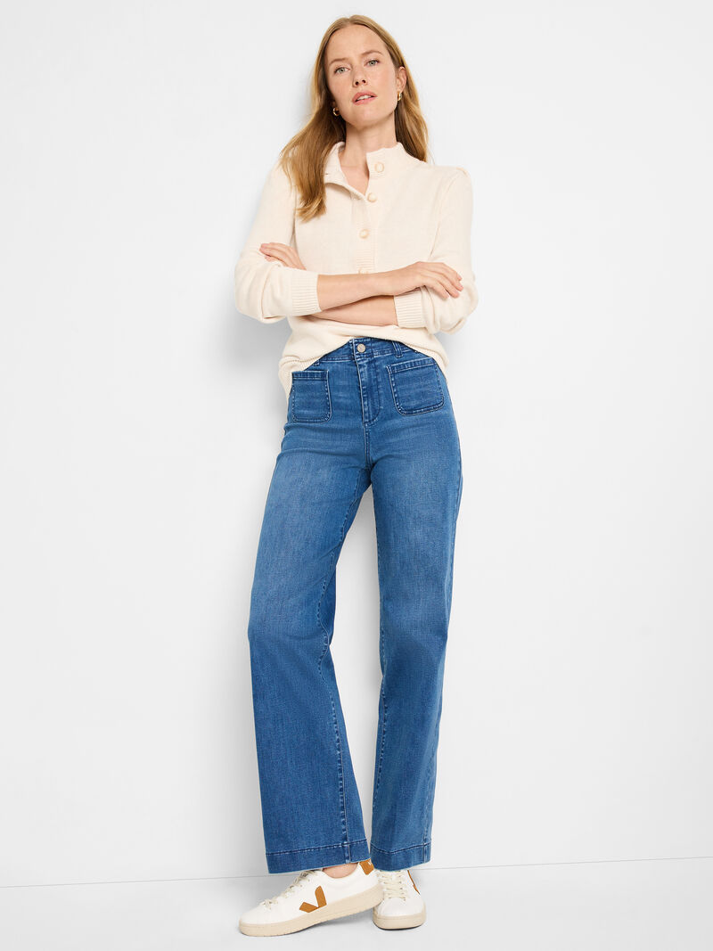Woman Wears Button Henley Sweater image number 1