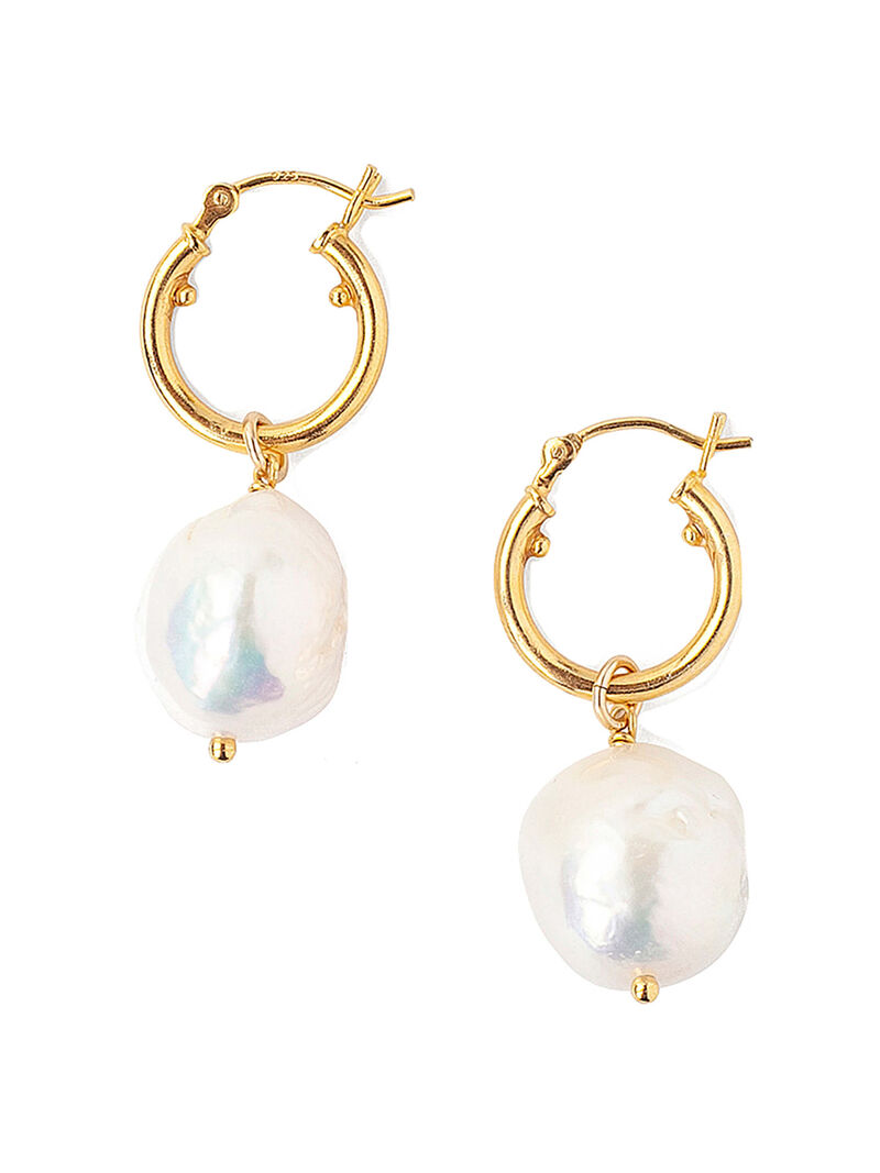 Woman Wears Chan Luu - White Baroque Pearl Hoop Earrings image number 0