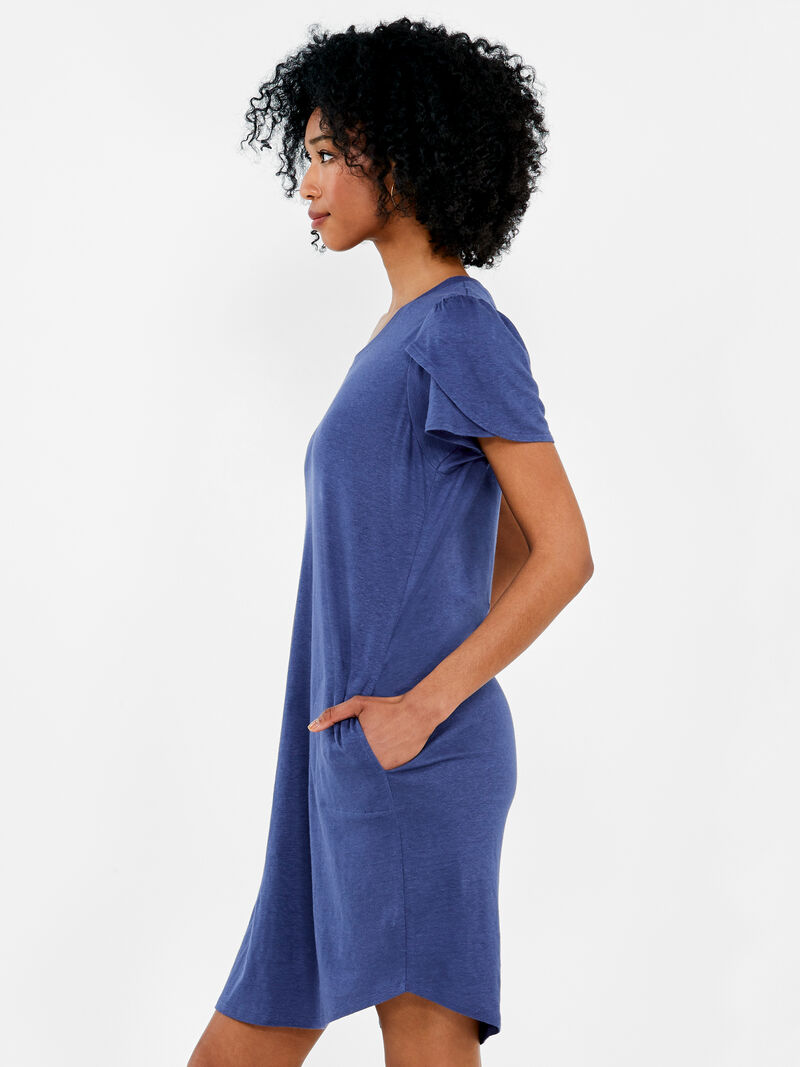 Woman Wears NZT Flutter Sleeve Scoop Neck Dress image number 1
