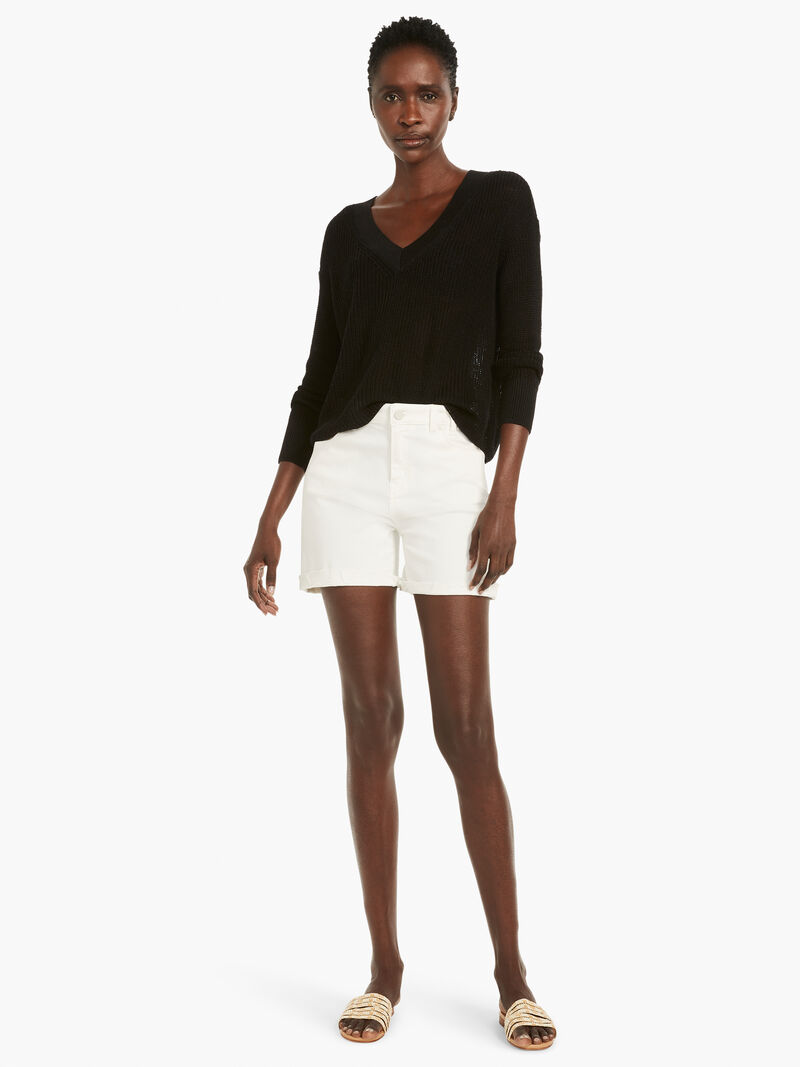 Woman Wears Textural V-Neck Summer Sweater image number 3
