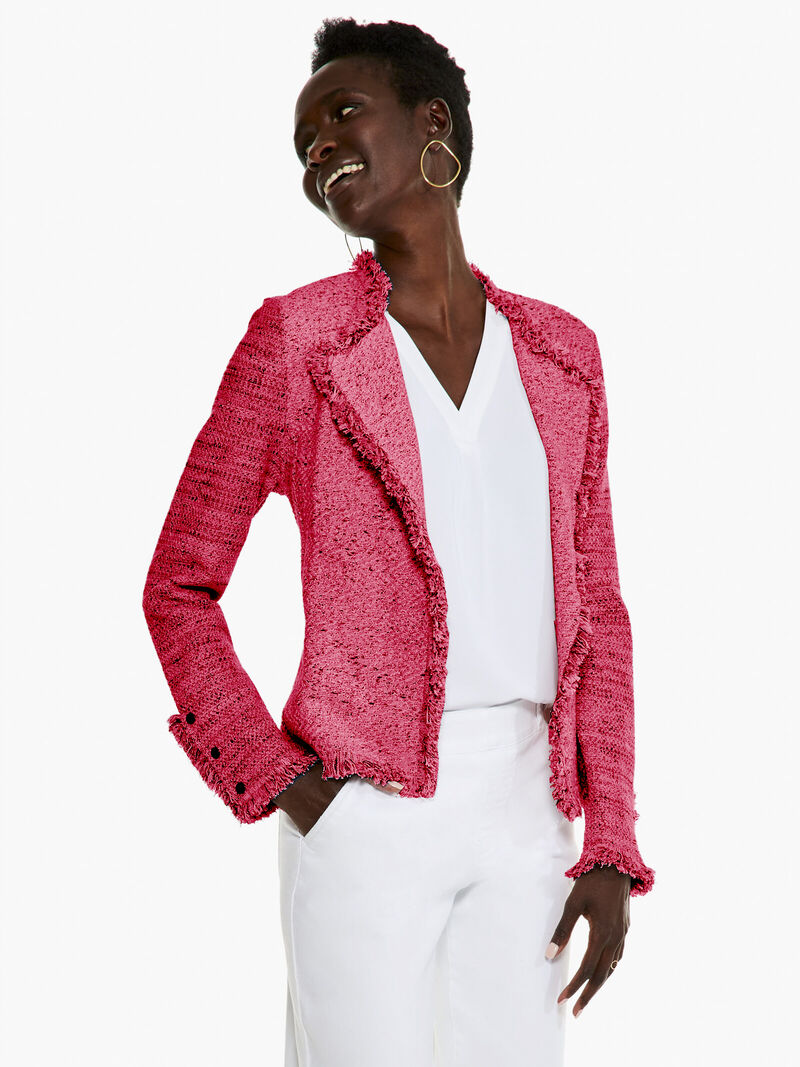 Woman Wears Fringe Mix Knit Jacket image number 0